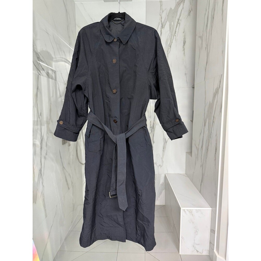 Vintage HAMMACHER SCHLEMMER Men’s Packable Long Black Trench Coat Sz Medium